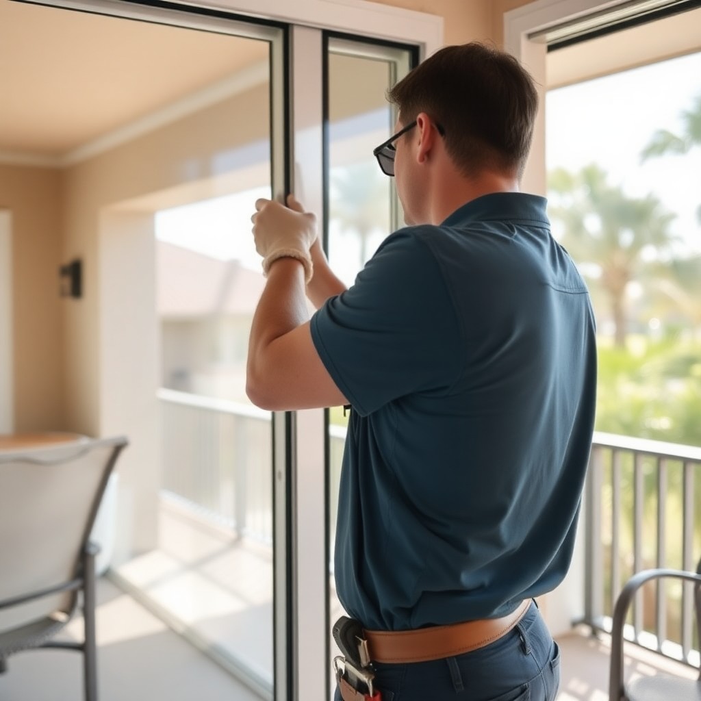 Locksmith Chick patio door repair on-site in Freeport, FL