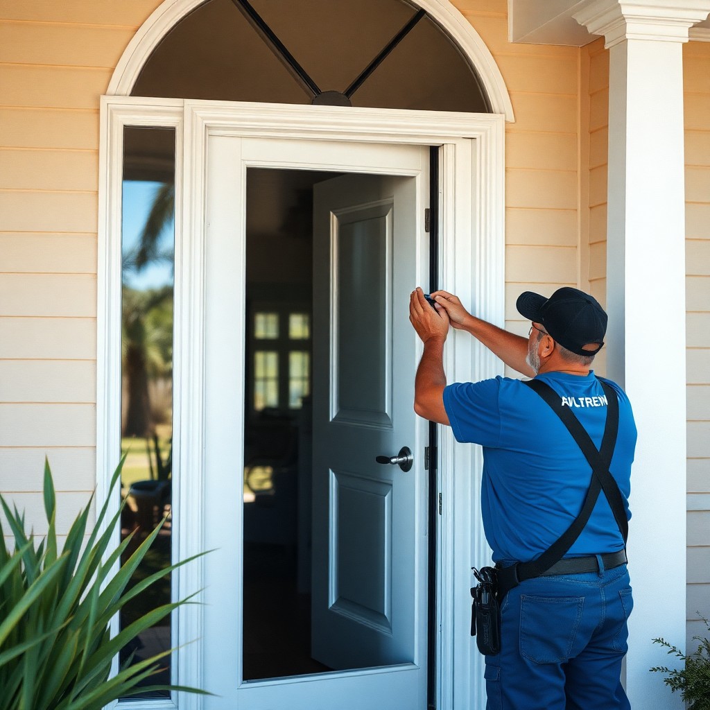 Locksmith Chick storm & hurricane door installation on-site in Freeport, FL