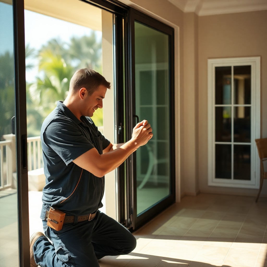 Locksmith Chick patio door repair on-site in Seaside, FL